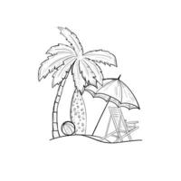 Travel vacation background. Palm, surfboard, ball, umbrella. vector