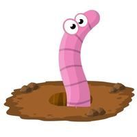 Worm in hole. Pink insect in nature.