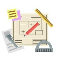 Engineer kit. Drawing plan of building
