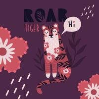 tigre y flores vector