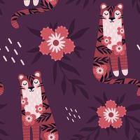 Tiger and flowers pattern vector