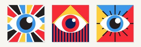 Abstract bauhaus eye poster vector set minimal 20s style