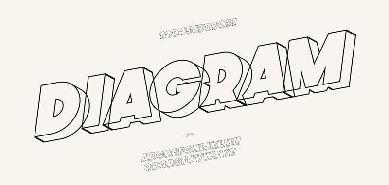 Vector font 3d line style modern typography