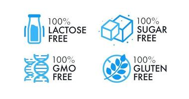 Lactose free, Sugar free,  GMO free, Gluten free vector label set