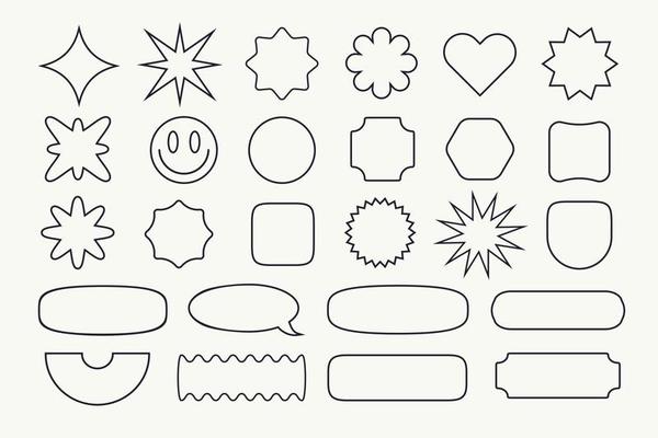 Sticker set retro line style isolate on white background