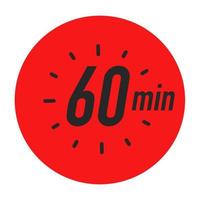 60 minutes timer symbol red color style vector