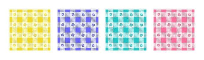 Gingham pattern set flower checkered plaids vector