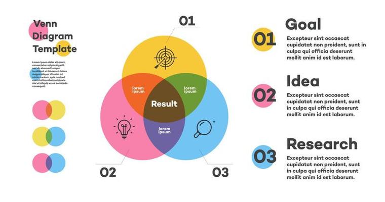 Venn diagram infographic chart vector template
