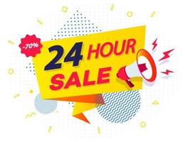 24 hour sale countdown ribbon badge with megaphone vector