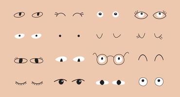 conjunto de ojos dibujar a mano cortar estilo e para el diseño de tu personaje vector