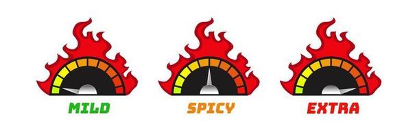 Hot chili pepper strength scale indicator - mild, spicy, extra vector