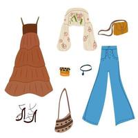 conjunto de ropa boho de estilo escandinavo. ropa de mujer. ilustración vectorial vector