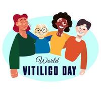 diferentes personas con vitíligo. banner vectorial con gente plana abrazándose vector