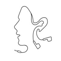 Logo. Wired headphones in the shape of a face. Vector image on white background