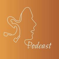 Podcast Logo. Wired headphones in the shape of a face. Vector image color background