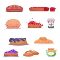 A set of pies with different fillings. Vector collection of pies, scones and jams