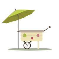 Empty flower counter. Cart under an umbrella. Vector illustration on white background