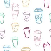 Coffee cup pattern. Vector pattern with colored cups on white background