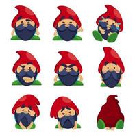 A collection of cartoon dwarf. Vector set of gnomes with different emotions