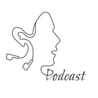 Podcast Logo. Wired headphones in the shape of a face. Vector image