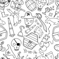 Vector pirate pattern with different items, doodle pirate theme