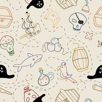 Vector multicolored pirate pattern with various items, a doodle with a pirate theme. Illustration