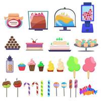 A set of icons of colorful sweets, candies and cakes. Vector collection