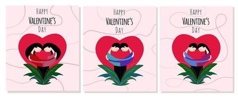 A set of valentines with different couples. A collection of posters with different loves. LGBT, heterosexual vector