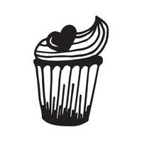 cupcake with heart doodle vector