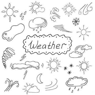 set on the theme of weather in the style of doodle