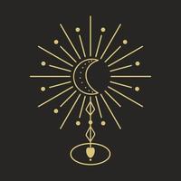 Moon adorned with rays of magical element vector illustration
