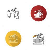 Bench vice cleaning with wire brush icon. Leg vice. Flat design, linear and color styles. Isolated vector illustrations