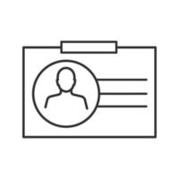 Identification badge linear icon. Thin line illustration. ID card. Contour symbol. Vector isolated outline drawing