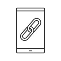 Smartphone with link sign linear icon. Thin line illustration. Hyperlink. Connection. Contour symbol. Vector isolated outline drawing