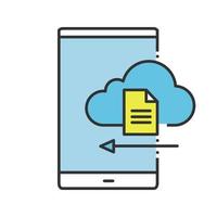 Smartphone cloud storage color icon. File downloading. Mobile cloud computing. Isolated vector illustration