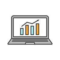 Statistics color icon. Laptop display with market growth chart. Analysis. Statistics diagram. Isolated vector illustration