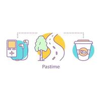 Pastime concept icon. Walking in park idea thin line illustration. Morning coffee. Outdoor recreation. Vector isolated outline drawing