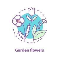 Garden flowers concept icon. Botany idea thin line illustration. Poppy, may lily, tulip. Vector isolated outline drawing