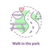 Walk in the park concept icon. Outdoor date. Couple in love pastime. Romantic relationships idea thin line illustration. Vector isolated outline drawing