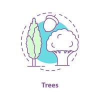 Trees concept icon. Park, forest idea thin line illustration. Poplar and oak trees, acorn. Vector isolated outline drawing