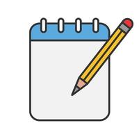 Notepad with pencil color icon. Taking notes. Isolated vector illustration