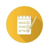 To do list flat linear long shadow icon. Notepad with pencil. Taking notes. Checklist. Vector outline symbol