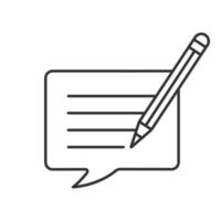 Writing message linear icon. Thin line illustration. Chatting. Message editing. Communication. Speech bubble with pencil. Contour symbol. Vector isolated outline drawing