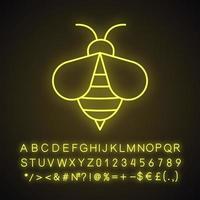 Honey bee neon light icon. Apiary sign. Wasp. Glowing sign with alphabet, numbers and symbols. Vector isolated illustration