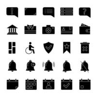 UI UX glyph icons set. System elements. Common actions symbols. Silhouette symbols. Vector isolated illustration