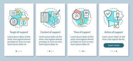 Corporate social responsibility onboarding mobile app page screen vector template. Social license walkthrough website steps. Target, context, time, action of support. UX, UI, GUI smartphone interface