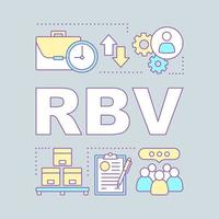 RBV word concepts banner. Resource based view. Strategic resources. Distribution. Marketing. Consumerism. Isolated lettering typography idea with linear icons. Vector outline illustration