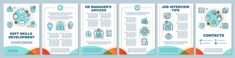 HR soft skills brochure template layout. Job interview tips. Flyer, booklet, leaflet print design with linear illustrations. Employment. Vector page layouts for magazines, annual reports, posters