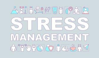 Stress management word concepts banner. Mental health. Stress overcoming. Calming and relaxing. Anxiety coping. Isolated typography idea with linear icons. Vector outline illustration