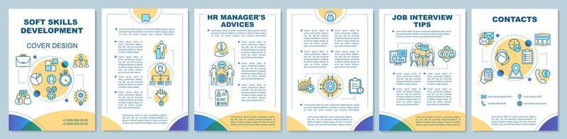 HR soft skills brochure template layout. Job interview tips. Flyer, booklet, leaflet print design with linear illustrations. Employment. Vector page layouts for magazines, annual reports, posters